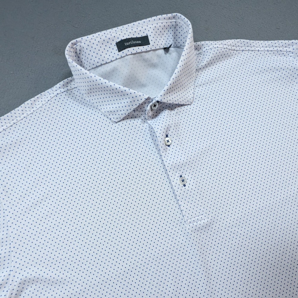 Turtleson Polo Shirt Mens 2XL White Blue Micro Dot PGA Tennessee‎ Logo